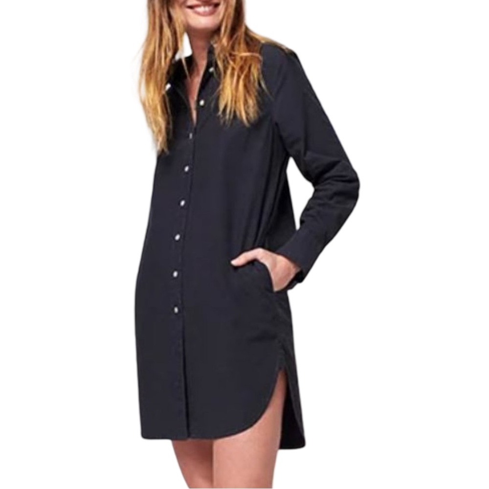 Faherty Women’s Whitney Button Up Shirt Dress Washed Black Organic Cotton XS EUC
